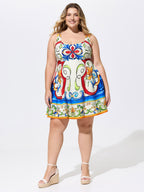Floral Abstract Print Sleeveless Mini Dress