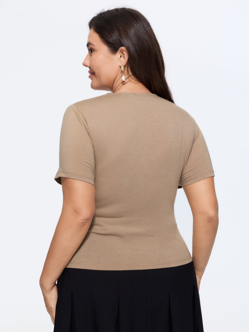 Stretchy Solid Surplice Neck Ruched Fitted Knit Top