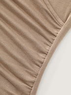 Stretchy Solid Surplice Neck Ruched Fitted Knit Top