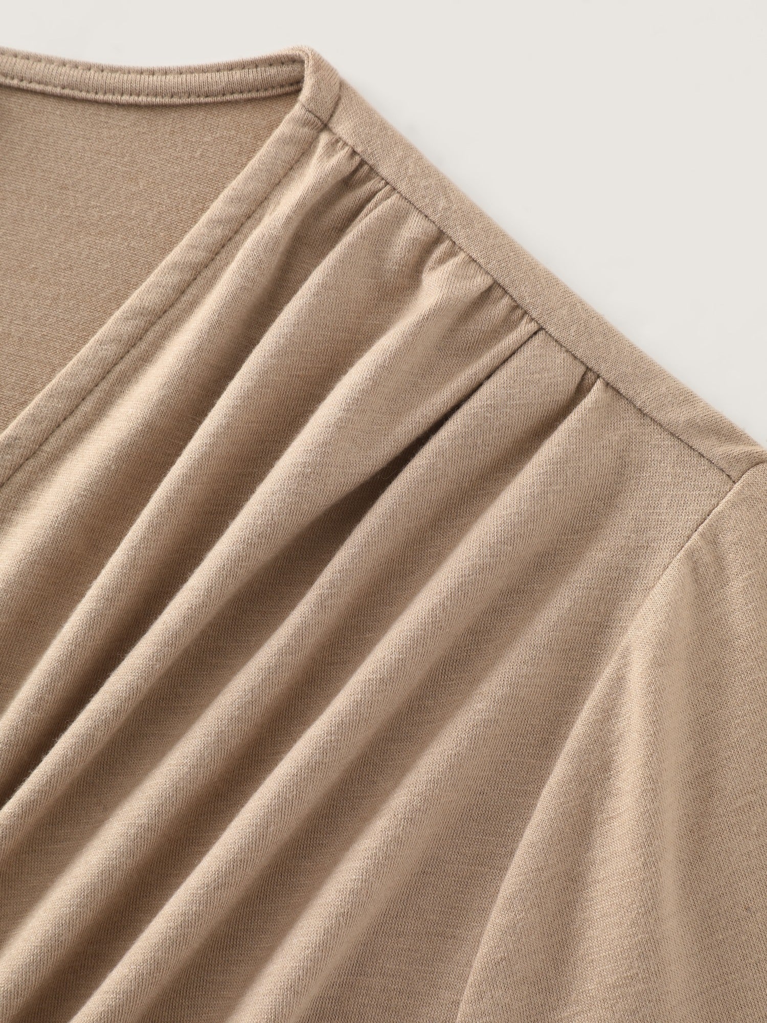 Stretchy Solid Surplice Neck Ruched Fitted Knit Top