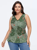 Watercolor Floral Lace V Neck Sleeveless Tank Top