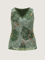 Watercolor Floral Lace V Neck Sleeveless Tank Top