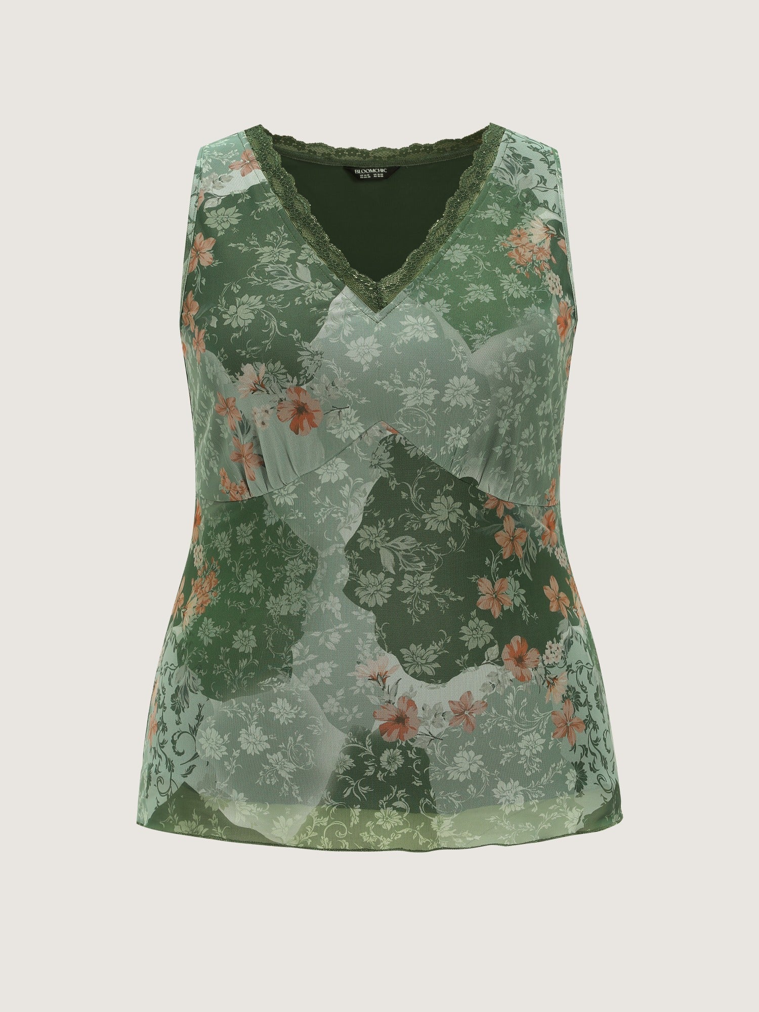 Watercolor Floral Lace V Neck Sleeveless Tank Top