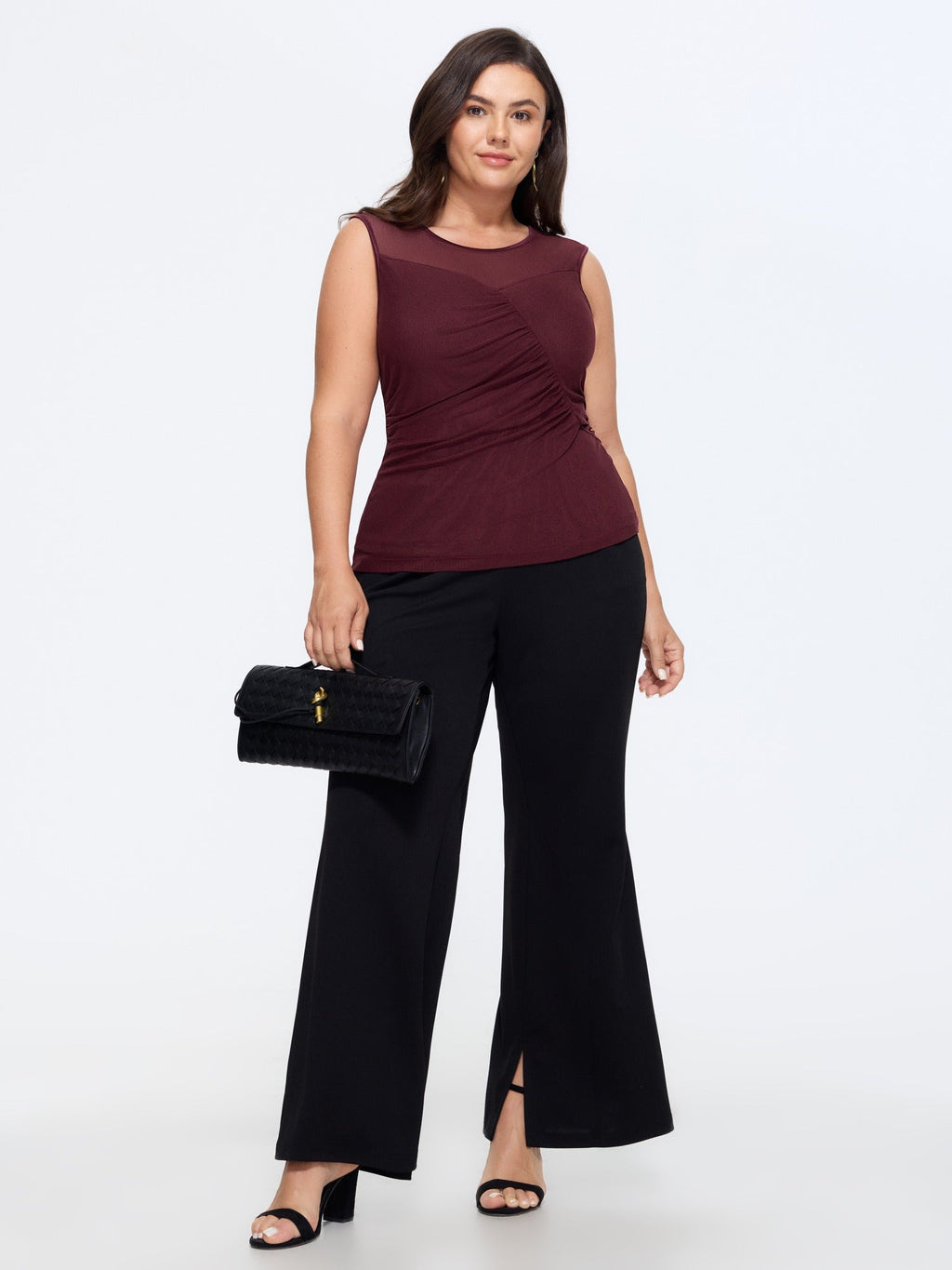 Solid Sheer Mesh Ruched Tank Top