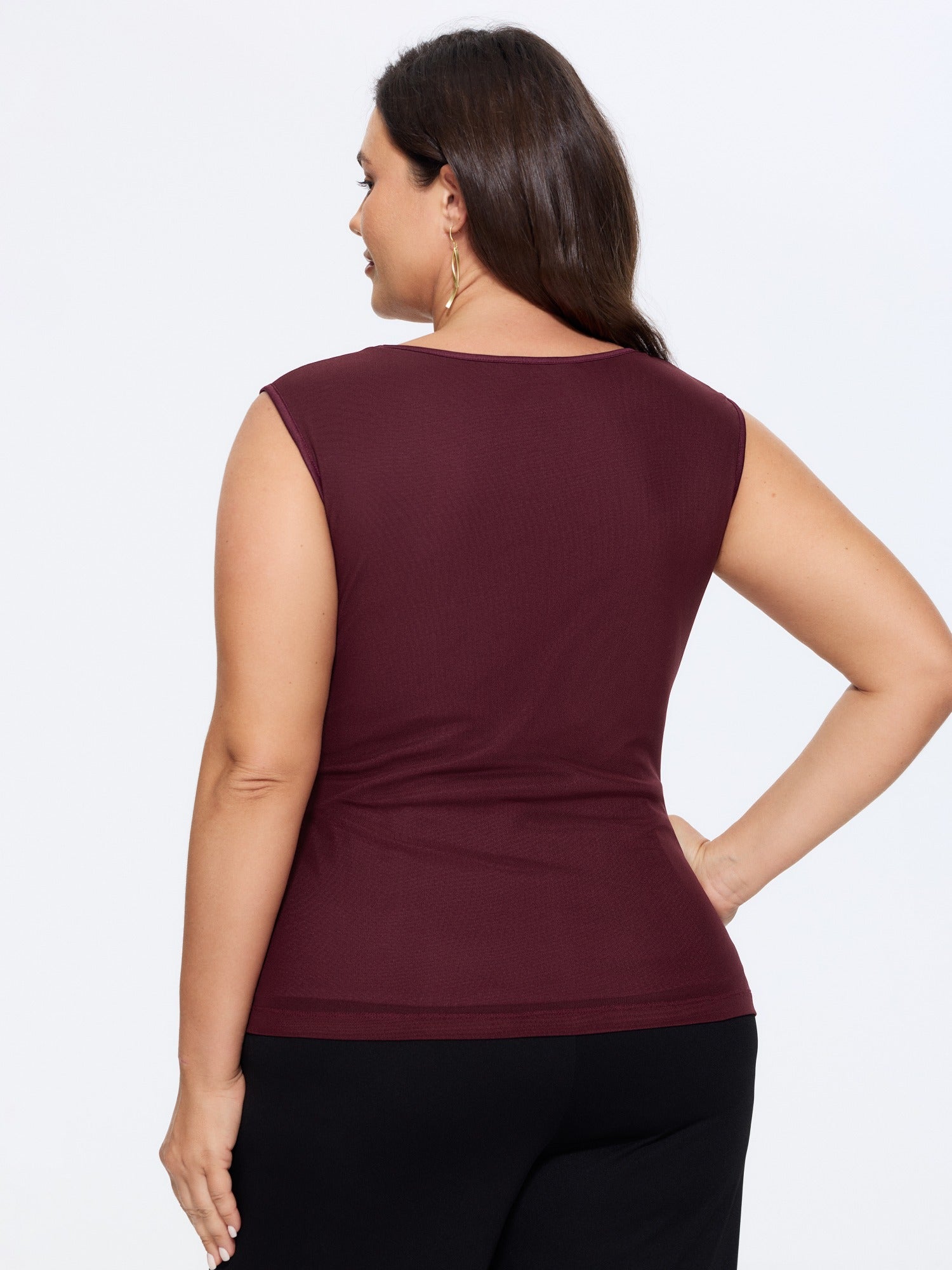 Solid Sheer Mesh Ruched Tank Top