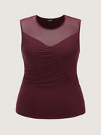 Solid Sheer Mesh Ruched Tank Top