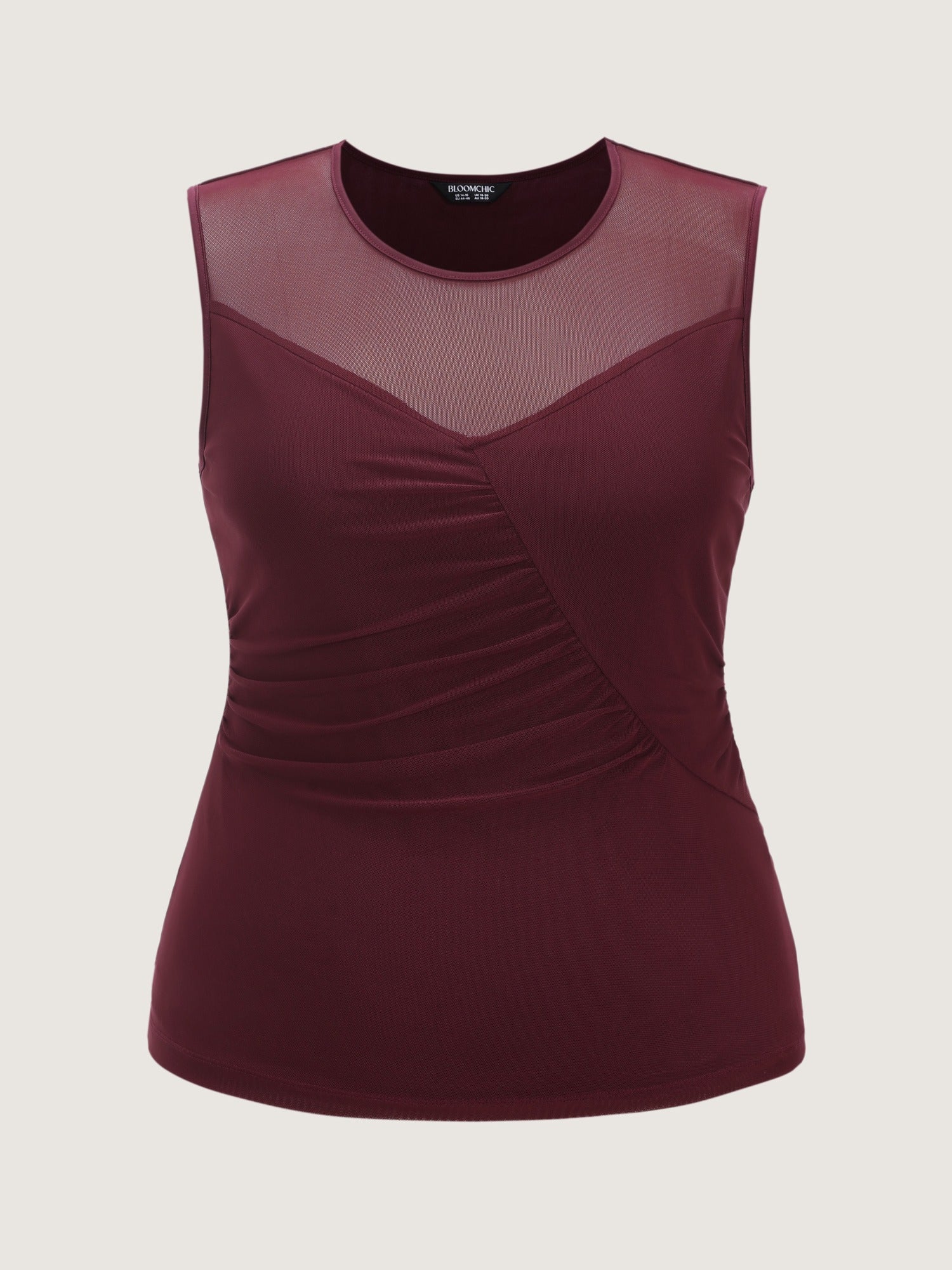 Solid Sheer Mesh Ruched Tank Top