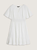 Notched Collar Shirred Waist Pocket Mini Dress