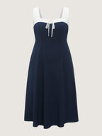 Color Block Square Neck Front Tie Sleeveless Midi Dress