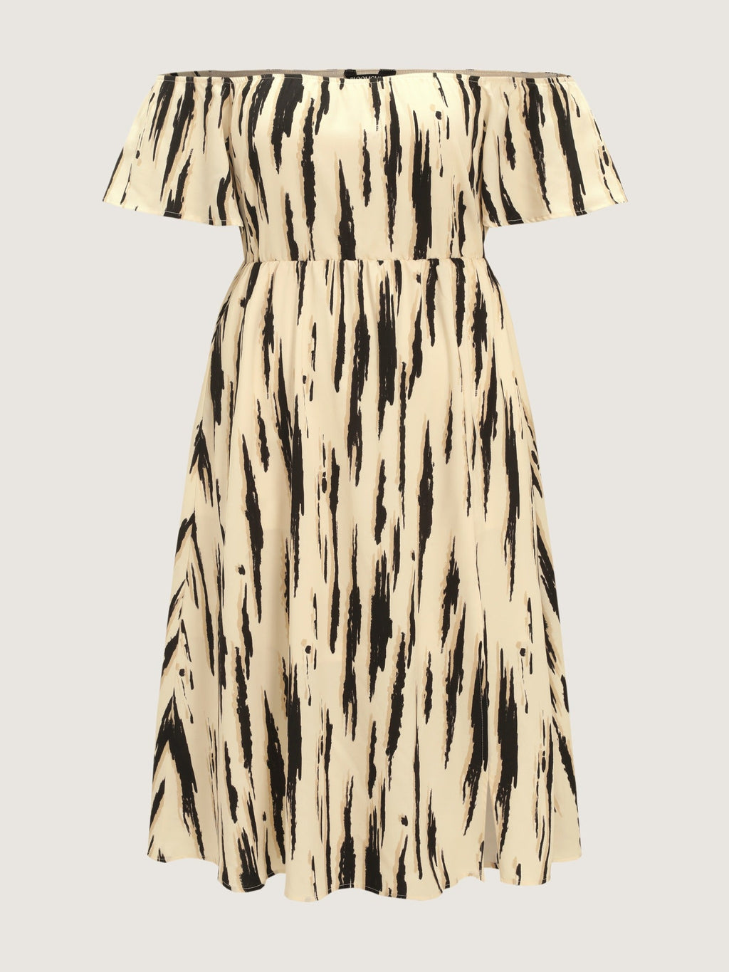 Abstract Print Off Shoulder Side Slit Midi Dress