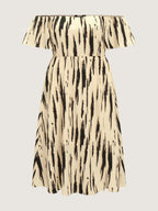 Abstract Print Off Shoulder Side Slit Midi Dress
