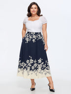 Floral Print Elastic Waist Pocket Midi Skirt