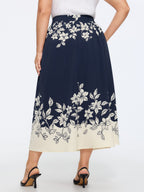 Floral Print Elastic Waist Pocket Midi Skirt