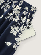 Floral Print Elastic Waist Pocket Midi Skirt