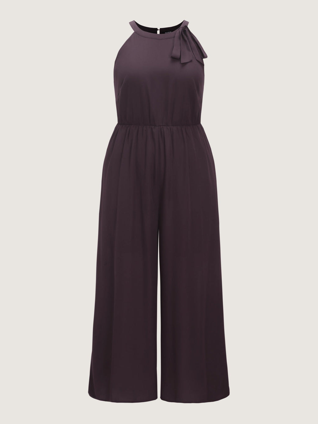 Solid Sheer Bow Halter Neck Wide Leg Jumpsuit