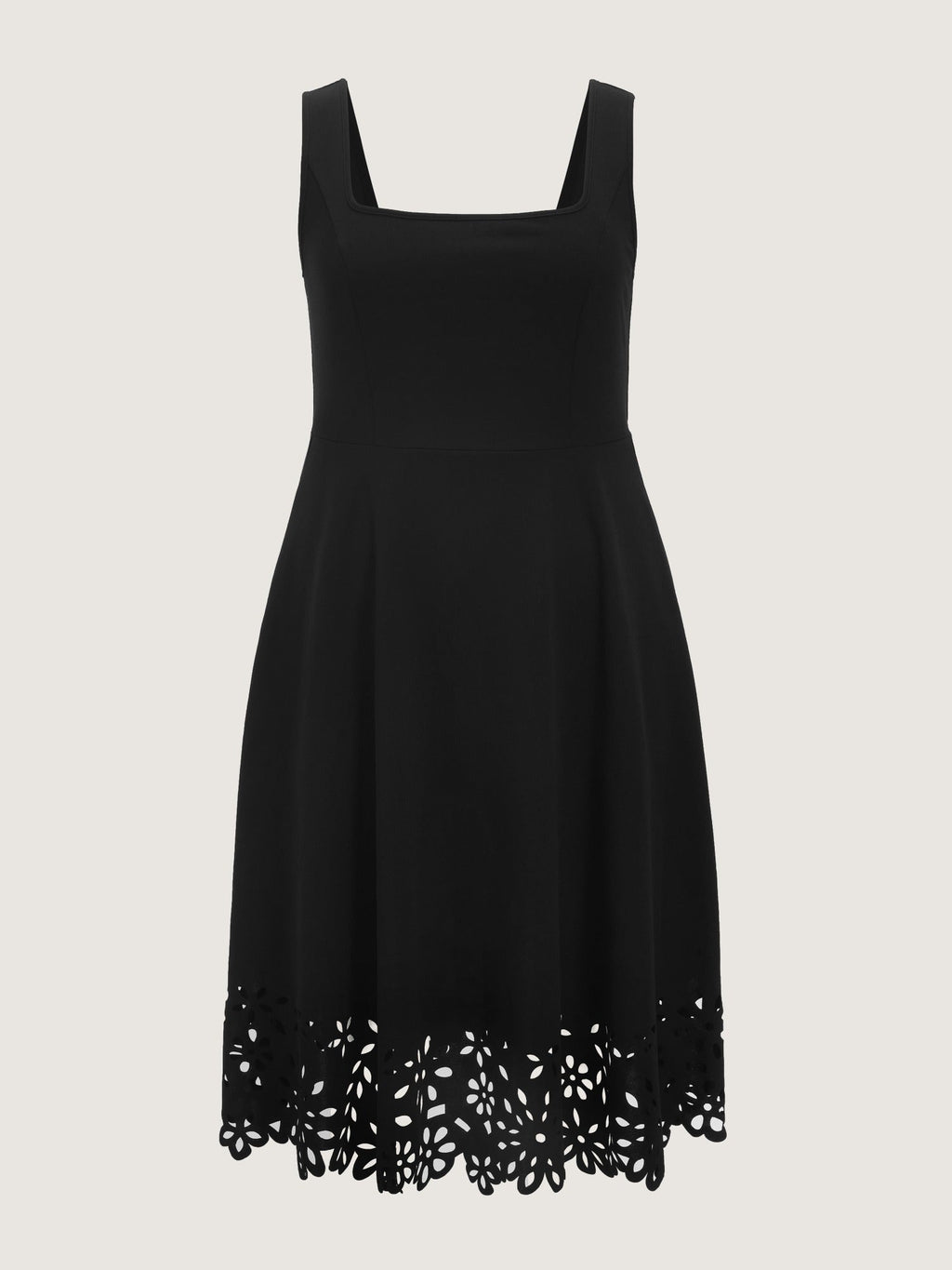 Stretchy Square Neck Floral Laser Cut Hem Midi Dress