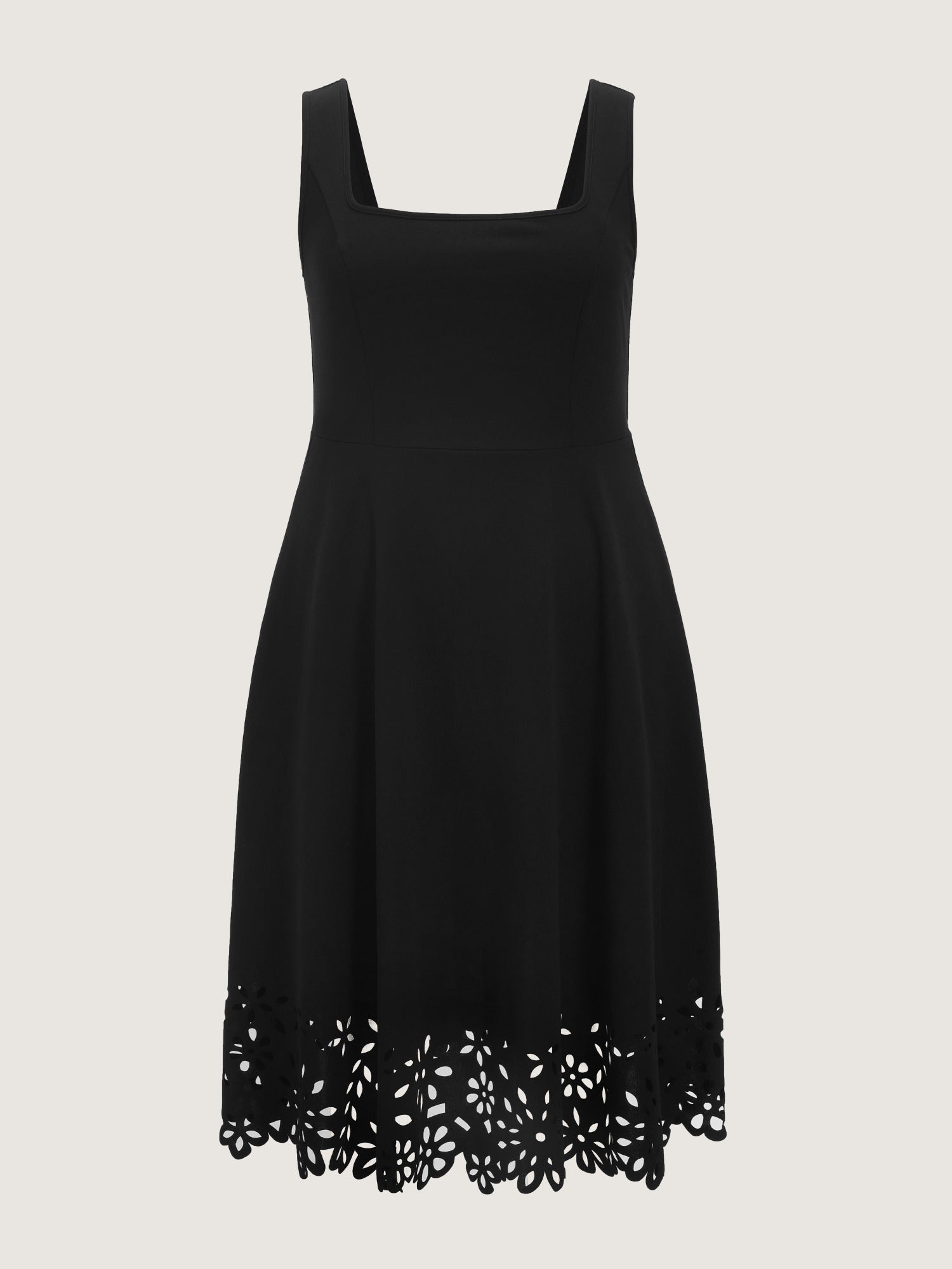 Stretchy Square Neck Floral Laser Cut Hem Midi Dress