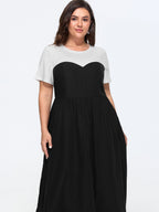 Stretchy Color Block Round Neck Midi Dress