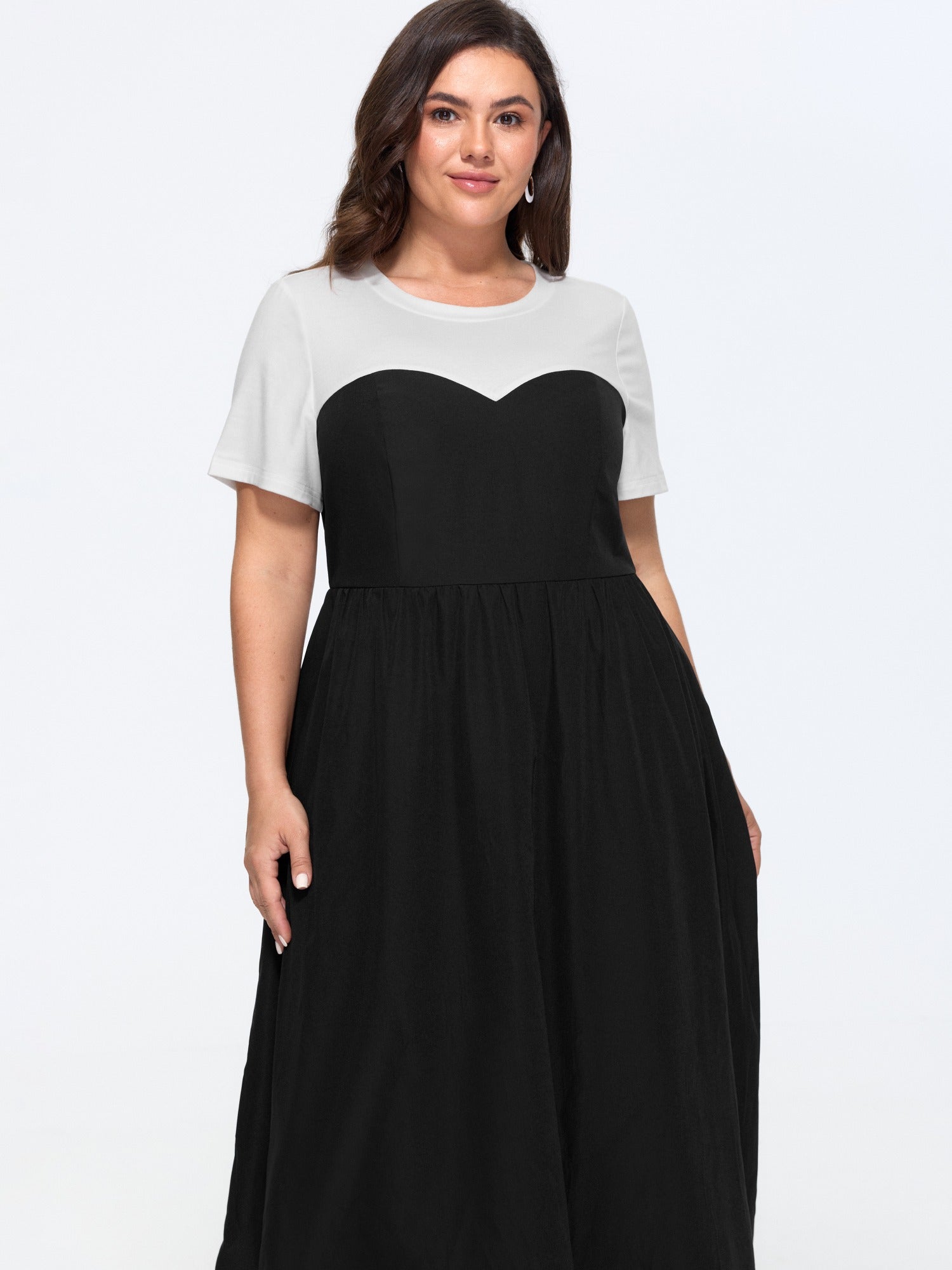 Stretchy Color Block Round Neck Midi Dress