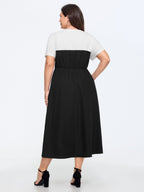 Stretchy Color Block Round Neck Midi Dress