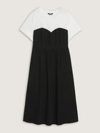 Stretchy Color Block Round Neck Midi Dress