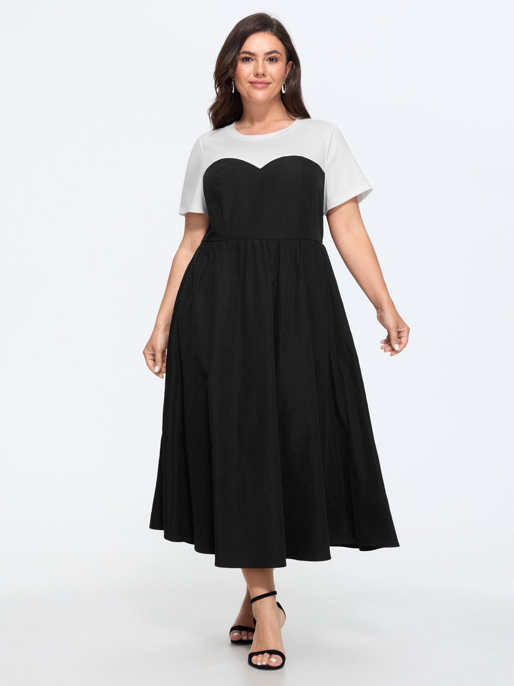 Stretchy Color Block Round Neck Midi Dress