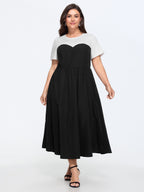 Stretchy Color Block Round Neck Midi Dress