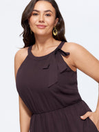 Solid Sheer Bow Halter Neck Wide Leg Jumpsuit