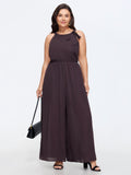 Solid Sheer Bow Halter Neck Wide Leg Jumpsuit
