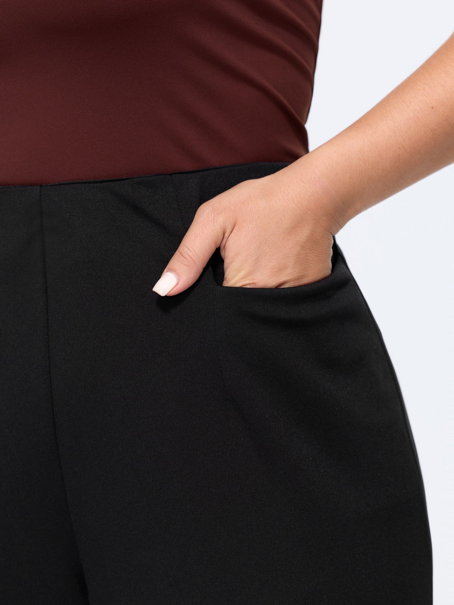 Solid Pocket Split Hem Flared Pants