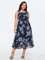 Floral Print Mesh Sleeveless Midi Dress