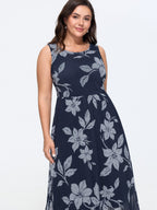 Floral Print Mesh Sleeveless Midi Dress