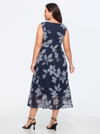 Floral Print Mesh Sleeveless Midi Dress