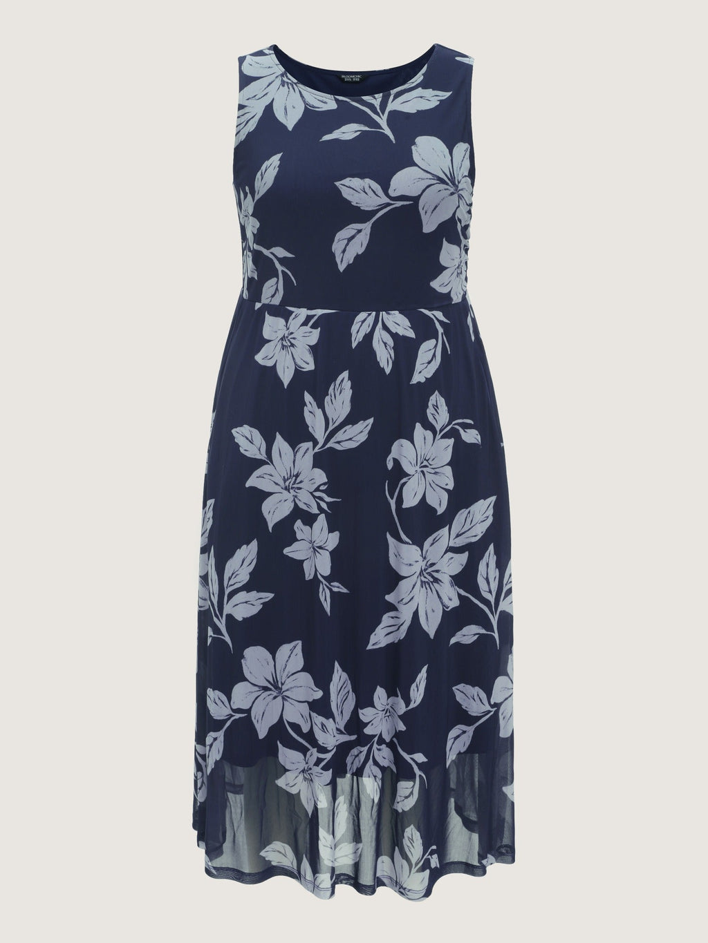 Floral Print Mesh Sleeveless Midi Dress