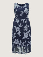 Floral Print Mesh Sleeveless Midi Dress