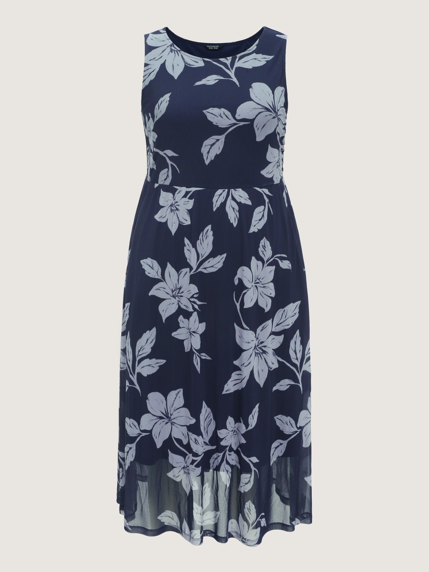 Floral Print Mesh Sleeveless Midi Dress