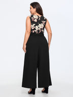 Floral Cowl Neck Waist Tie Wide Leg Jumpsuit