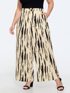 Abstract Print Side Slit Wide Leg Pants