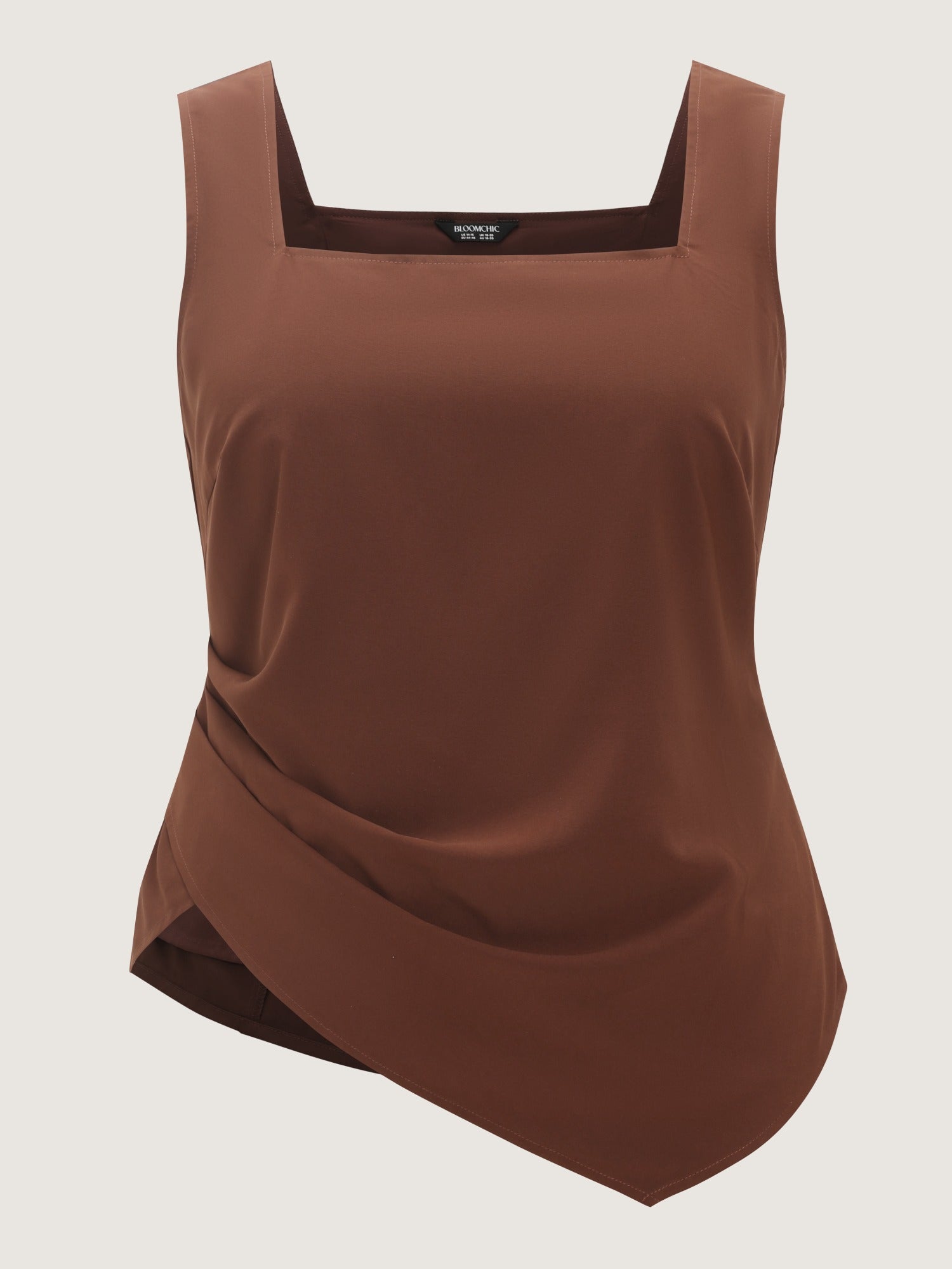 Solid Side Ruched Asymmetrical Hem Tank Top