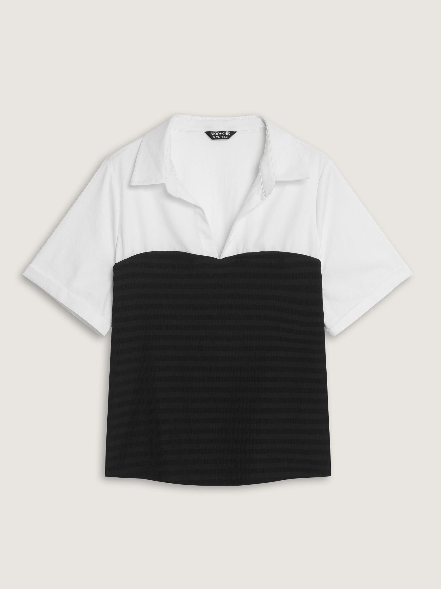 Shirt Collar Color Block Patchwork Top