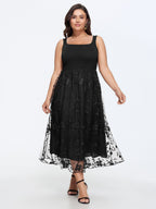 Floral Embroidered Mesh Square Neck Cami Midi Dress