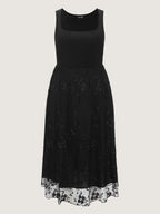 Floral Embroidered Mesh Square Neck Cami Midi Dress