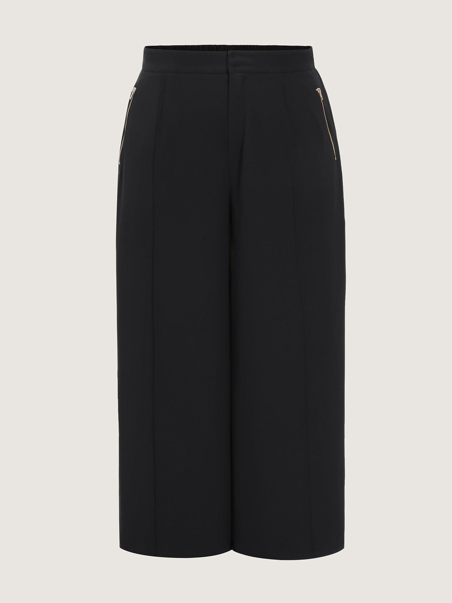 Plain Zipper Pocket Straight-Leg Pants