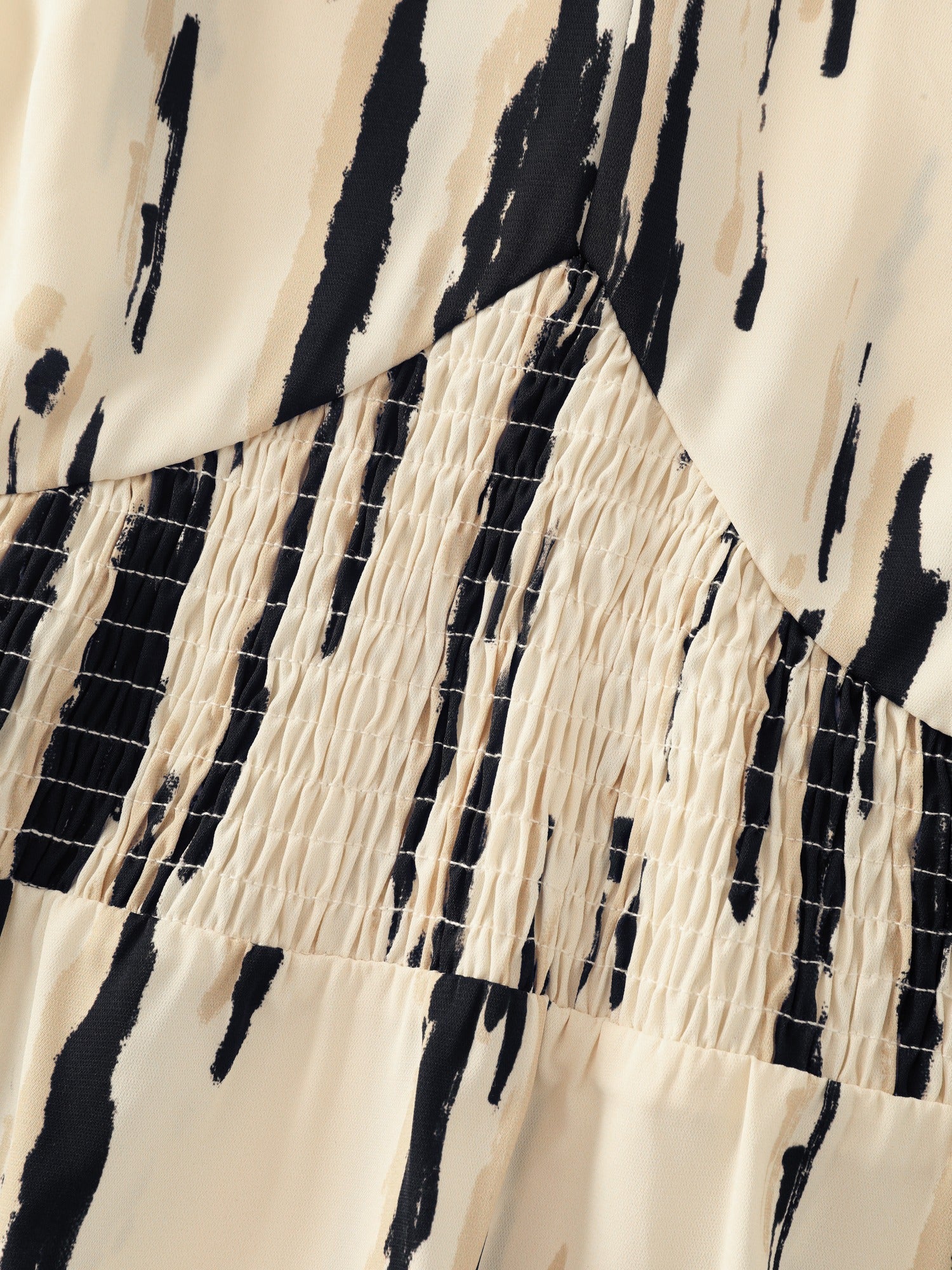 Abstract Print V Neck Shirred Waist Peplum Blouse