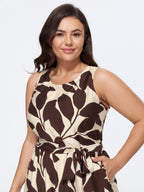 Round Neck Leaf Print Self Tie Wide Leg Jumpsuit