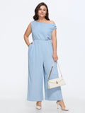 Textured One Shoulder Pocket Wide Leg Jumpsuit