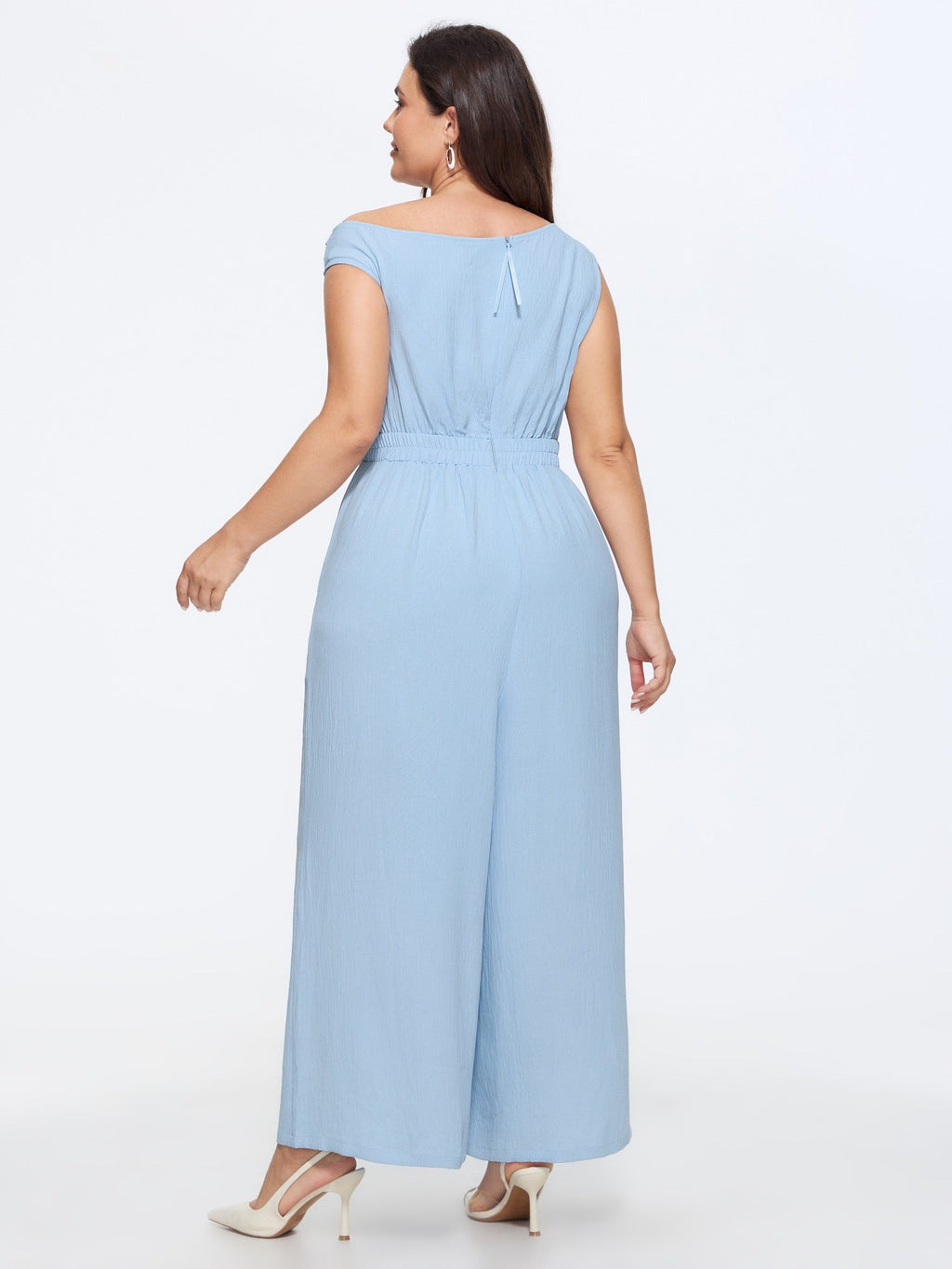 Textured One Shoulder Pocket Wide Leg Jumpsuit
