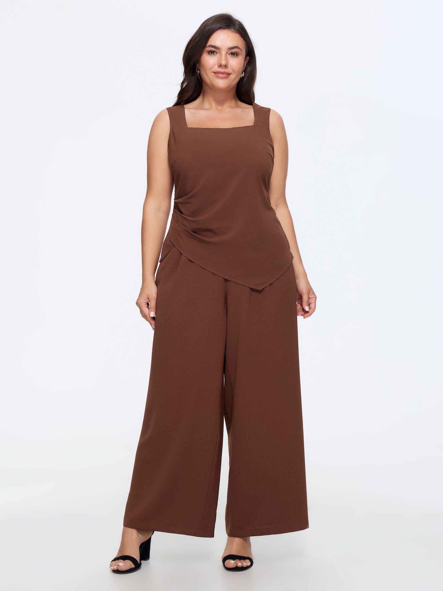 Solid Side Ruched Asymmetrical Hem Tank Top