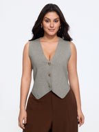 Heather Ribbed Metal Buttons Sweater Vest
