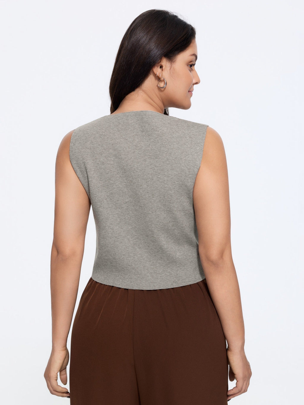 Heather Ribbed Metal Buttons Sweater Vest